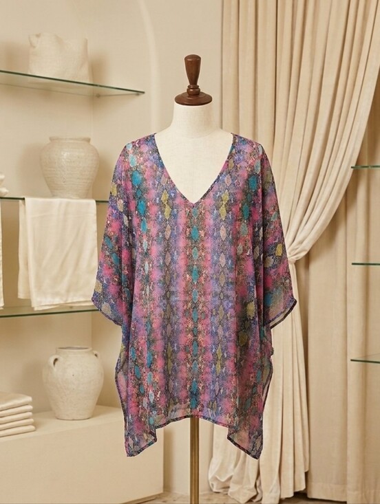 Show Me Your MuMu Tops - Show Me Your Mumu Snake Print Oversized V-Neck Blouse Cover-Up Top M